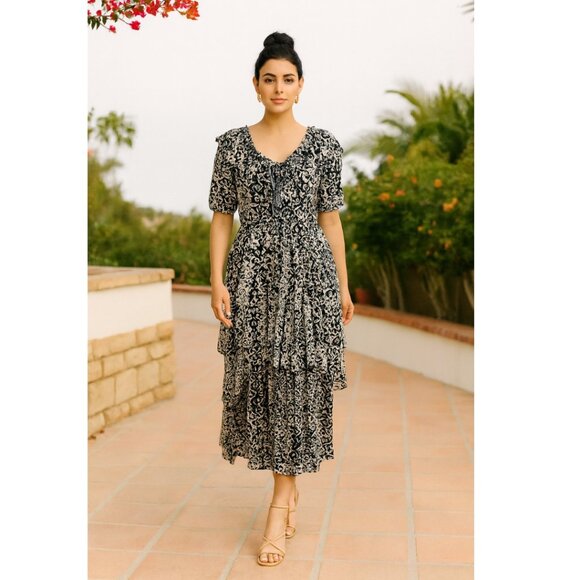 Busayo Temi Tiered Ruffle Maxi Dress Large Blue - Picture 1 of 8